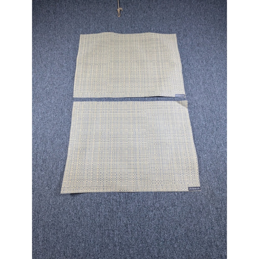 Chilewich Bamboo Woven Placemats Blue Cream Rectangular Set of 2 Table Mats - Picture 1 of 6